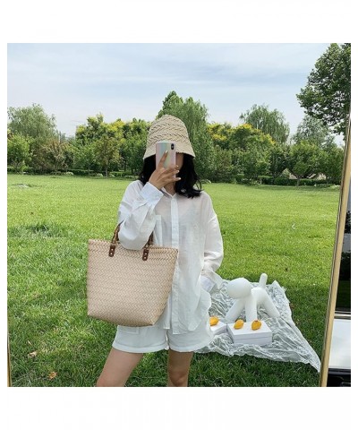 Women's Large Straw Tote Summer Beach Bag with Bamboo Handle Rattan Woven Casual Handbag Beige $21.65 Totes