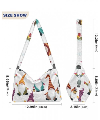 Christmas Gnomes Furry Tote Bag for Women Crossbody Bag Shoulder Purses Puffer Bag with Zipper for Travel $12.59 Totes