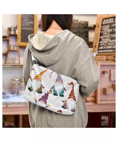 Christmas Gnomes Furry Tote Bag for Women Crossbody Bag Shoulder Purses Puffer Bag with Zipper for Travel $12.59 Totes