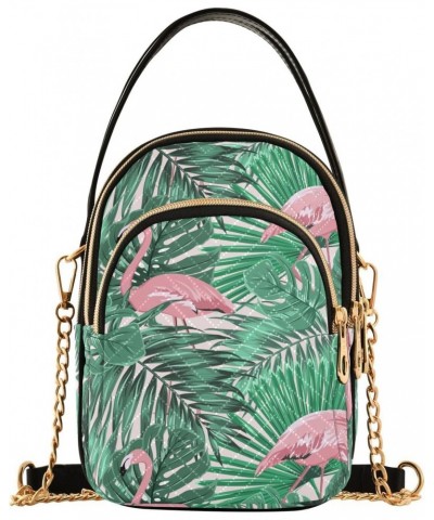 Tropical Pink Flamingo Small Crossbody Handbag for Women Mini Over Shoulder Purse with Three Zippered Pockets Durable Holder ...