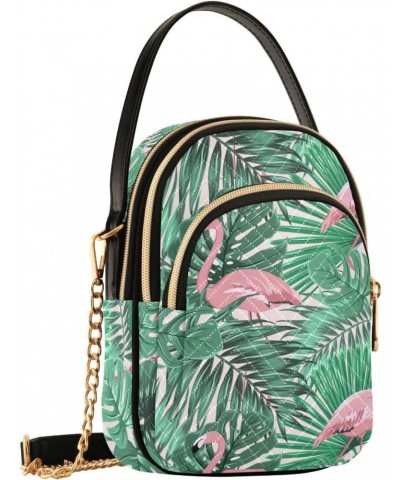 Tropical Pink Flamingo Small Crossbody Handbag for Women Mini Over Shoulder Purse with Three Zippered Pockets Durable Holder ...