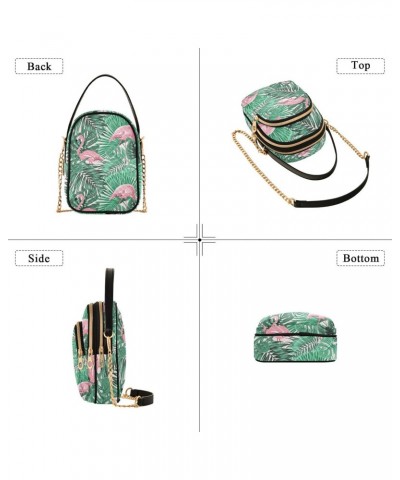 Tropical Pink Flamingo Small Crossbody Handbag for Women Mini Over Shoulder Purse with Three Zippered Pockets Durable Holder ...