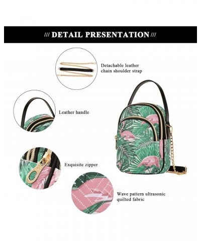 Tropical Pink Flamingo Small Crossbody Handbag for Women Mini Over Shoulder Purse with Three Zippered Pockets Durable Holder ...