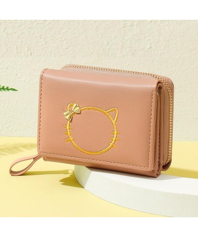 wallets for women leather clutch purse cute solid color card holder wallet mini trifold zipper pocket coin purse (Black) Pink...