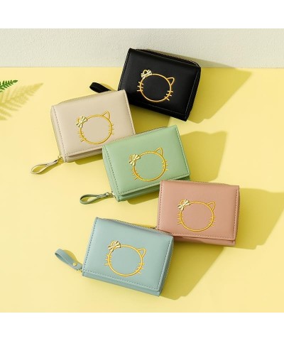 wallets for women leather clutch purse cute solid color card holder wallet mini trifold zipper pocket coin purse (Black) Pink...