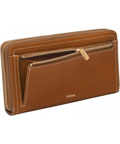 Women's Logan Leather RFID-Blocking Zip Around Clutch Wallet with Wristlet Strap for Women Saddle/Natural $40.49 Clutches