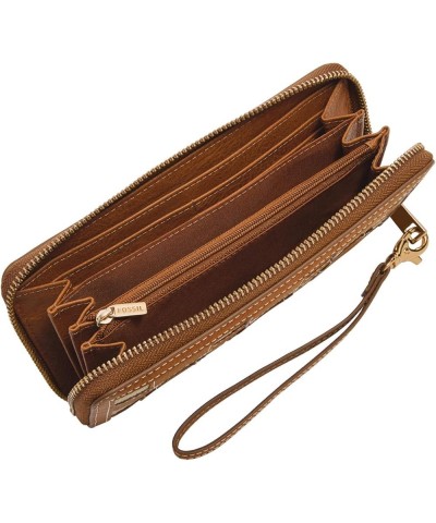 Women's Logan Leather RFID-Blocking Zip Around Clutch Wallet with Wristlet Strap for Women Saddle/Natural $40.49 Clutches