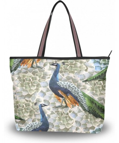 Peacock Cactus Women Tote Bag Handbag Large Capacity Shoulder Bags $10.59 Shoulder Bags