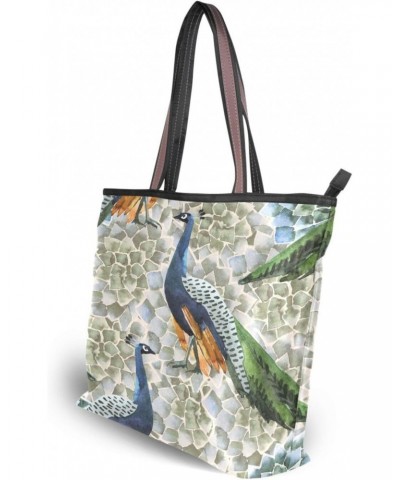 Peacock Cactus Women Tote Bag Handbag Large Capacity Shoulder Bags $10.59 Shoulder Bags