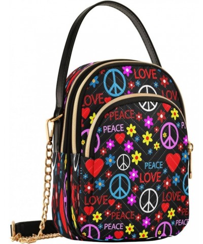 Hippie Peace Sign on Black Small Chain Crossbody Travel Bag Handbag Cell Phone Purse for Women $11.88 Crossbody Bags