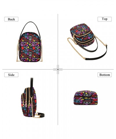 Hippie Peace Sign on Black Small Chain Crossbody Travel Bag Handbag Cell Phone Purse for Women $11.88 Crossbody Bags