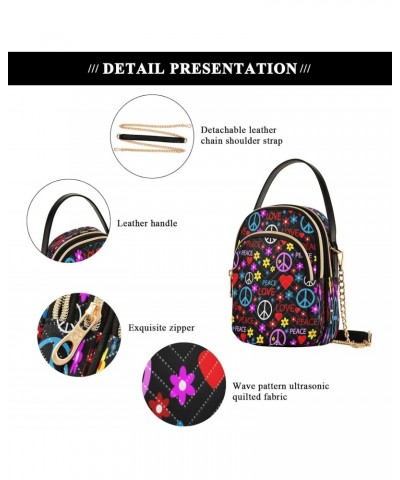 Hippie Peace Sign on Black Small Chain Crossbody Travel Bag Handbag Cell Phone Purse for Women $11.88 Crossbody Bags