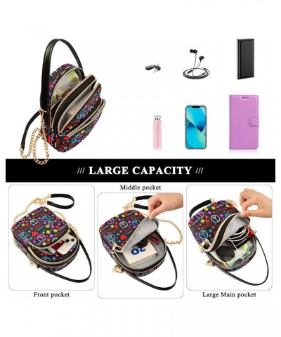 Hippie Peace Sign on Black Small Chain Crossbody Travel Bag Handbag Cell Phone Purse for Women $11.88 Crossbody Bags