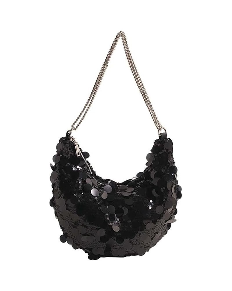 Sequin underarm bag, women's chain bag, dumpling bag, one shoulder crossbody bag Black $16.51 Crossbody Bags