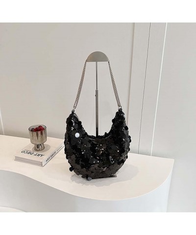 Sequin underarm bag, women's chain bag, dumpling bag, one shoulder crossbody bag Black $16.51 Crossbody Bags