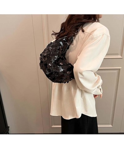 Sequin underarm bag, women's chain bag, dumpling bag, one shoulder crossbody bag Black $16.51 Crossbody Bags