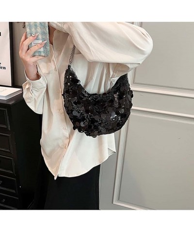 Sequin underarm bag, women's chain bag, dumpling bag, one shoulder crossbody bag Black $16.51 Crossbody Bags