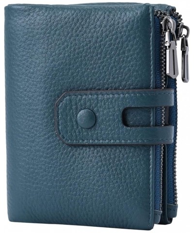 Small Soft Leather Wallet for Women RFID Blocking Ladies Card Holder with Double Zipper Pocket Blue $13.05 Wallets