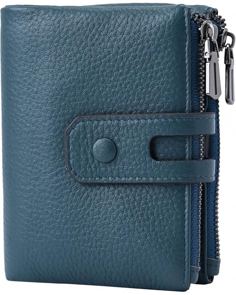 Small Soft Leather Wallet for Women RFID Blocking Ladies Card Holder with Double Zipper Pocket Blue $13.05 Wallets