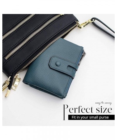 Small Soft Leather Wallet for Women RFID Blocking Ladies Card Holder with Double Zipper Pocket Blue $13.05 Wallets