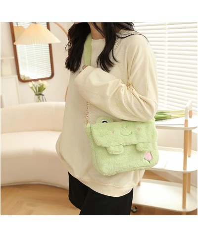 Women Girls Fluffy Shoulder Bag Cute Cartoon Embroidery Plush Crossbody Bag Purse Soft Furry Handbag for Autumn Winter Green ...