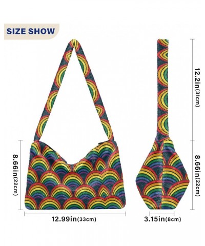 Geometric Rainbow Waves Fluffy Tote Bag Crossbody Bags Handbag Purse Shoulder Bag for Women Work Gift with Zipper $8.82 Totes