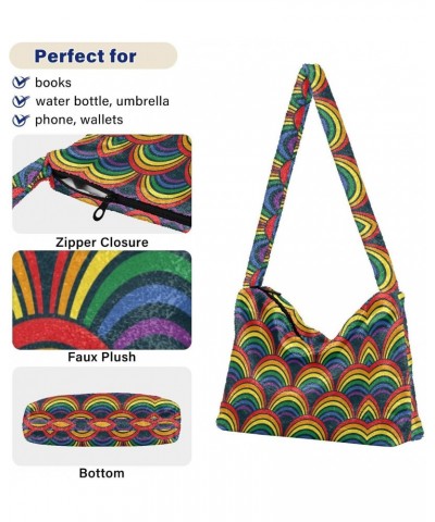 Geometric Rainbow Waves Fluffy Tote Bag Crossbody Bags Handbag Purse Shoulder Bag for Women Work Gift with Zipper $8.82 Totes