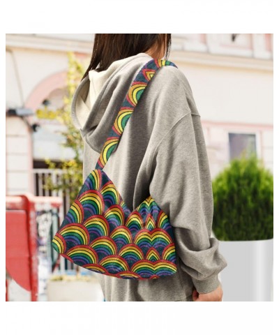 Geometric Rainbow Waves Fluffy Tote Bag Crossbody Bags Handbag Purse Shoulder Bag for Women Work Gift with Zipper $8.82 Totes