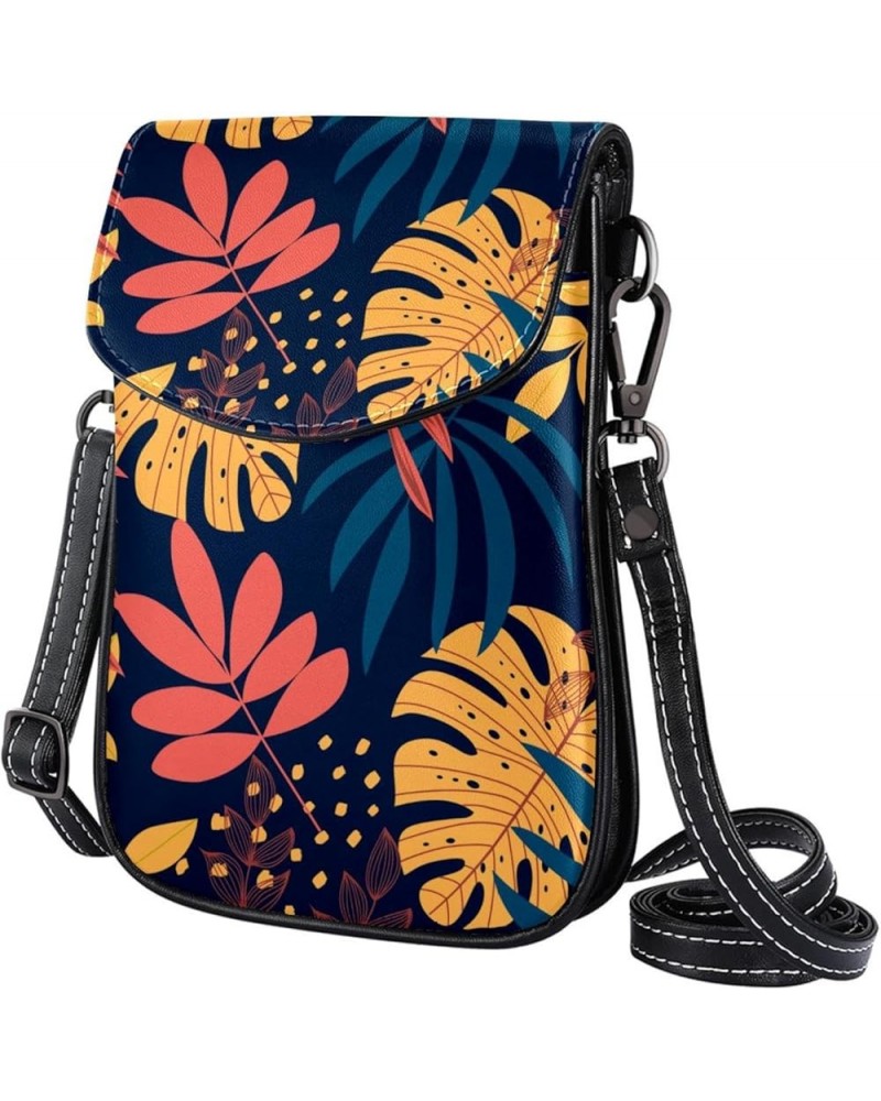 Stylish Leather Phone Bag - Crossbody Purse for Women - Classic & Functional Shoulder Bag Tropical palm leaves Multicoloured4...