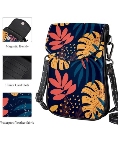 Stylish Leather Phone Bag - Crossbody Purse for Women - Classic & Functional Shoulder Bag Tropical palm leaves Multicoloured4...