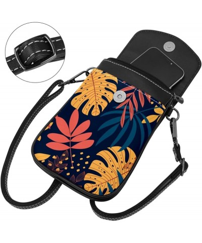 Stylish Leather Phone Bag - Crossbody Purse for Women - Classic & Functional Shoulder Bag Tropical palm leaves Multicoloured4...