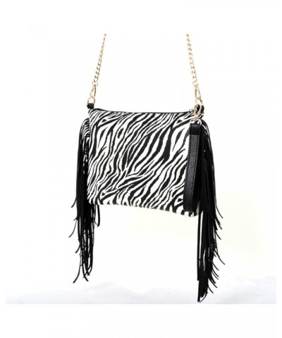 Women Printing Evening Handbag Fringed Shoulder Bag Tassels Envelope Clutch Purse A-zebra $13.80 Evening Bags