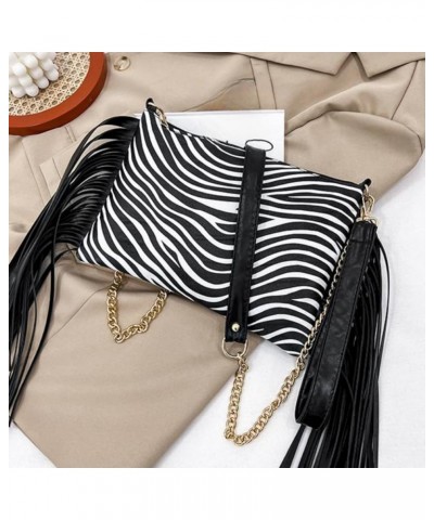 Women Printing Evening Handbag Fringed Shoulder Bag Tassels Envelope Clutch Purse A-zebra $13.80 Evening Bags