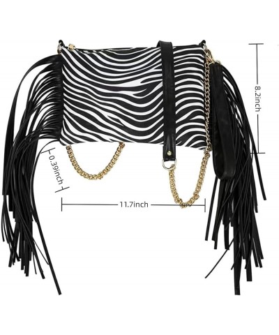 Women Printing Evening Handbag Fringed Shoulder Bag Tassels Envelope Clutch Purse A-zebra $13.80 Evening Bags