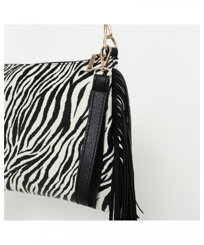 Women Printing Evening Handbag Fringed Shoulder Bag Tassels Envelope Clutch Purse A-zebra $13.80 Evening Bags