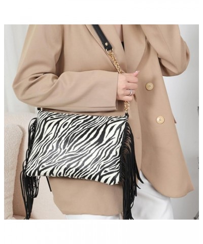 Women Printing Evening Handbag Fringed Shoulder Bag Tassels Envelope Clutch Purse A-zebra $13.80 Evening Bags