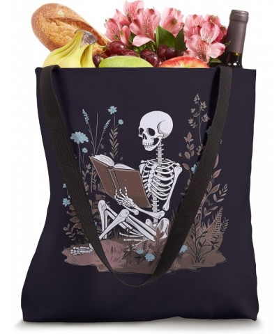 Bookish Cottagecore Aesthetic Floral Skeleton Book Lover Tote Bag $10.80 Totes