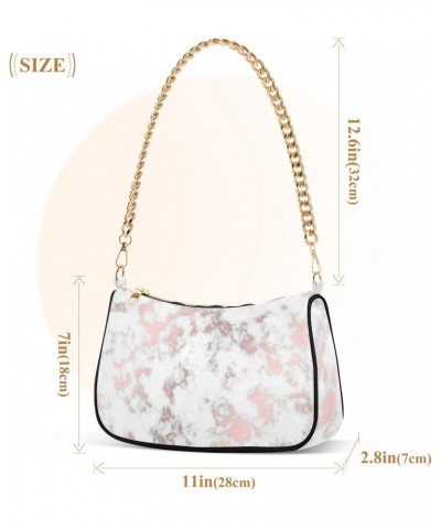 Small Chain Shoulder Bag for Women White Marble Pink Swirl Hobo Handbags Tote Clutch Bag Ladies Crossbody Bag Purse with Zipp...