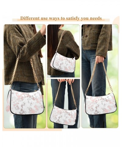 Small Chain Shoulder Bag for Women White Marble Pink Swirl Hobo Handbags Tote Clutch Bag Ladies Crossbody Bag Purse with Zipp...