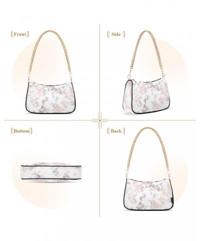 Small Chain Shoulder Bag for Women White Marble Pink Swirl Hobo Handbags Tote Clutch Bag Ladies Crossbody Bag Purse with Zipp...