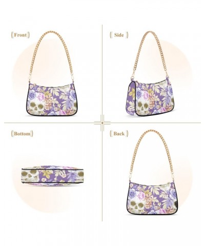 Flowers Skulls Shoulder Bag for Women Clutch Shoulder Purse Chain Bag with Zipper Closure Women's Tote Hobo Handbags Hand Bag...