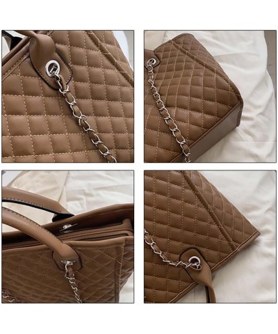 Lingge Women's Bag Chain Bag Fashion Handle One Shoulder Tote Bag Brown $18.71 Totes