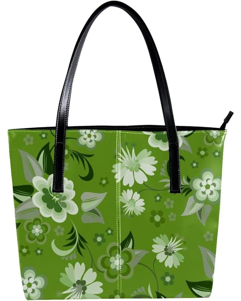 Women's Leather Purse and Handbag, Large Capacity Top Handle Satchel Purses Shoulder Bag Green Floral Flowers Green $25.79 Sa...