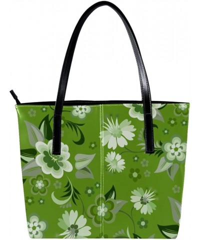 Women's Leather Purse and Handbag, Large Capacity Top Handle Satchel Purses Shoulder Bag Green Floral Flowers Green $25.79 Sa...