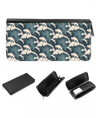 Women's Zip Around Wallet and Phone Clutch - RFID Blocking with Card Holder Organizer - Japanese Style Great Waves of sea $15...