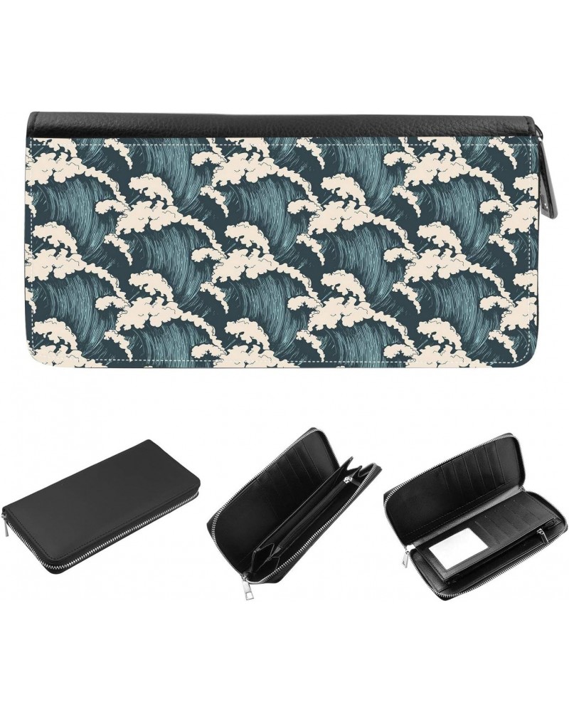 Women's Zip Around Wallet and Phone Clutch - RFID Blocking with Card Holder Organizer - Japanese Style Great Waves of sea $15...