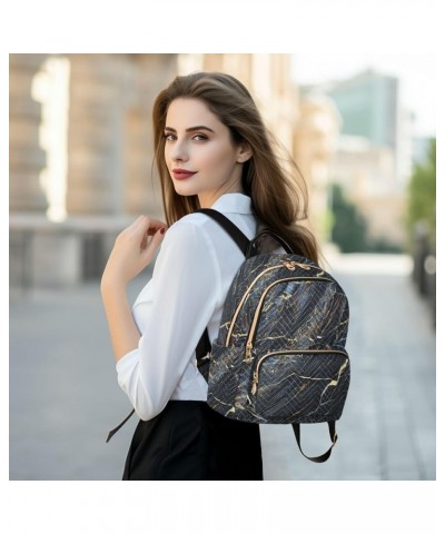 Women Backpack Marble Black Gold Durable Travel Backpack Lightweight Handbag Lady Purse Roomy Double Zipper Weekend Bag for E...