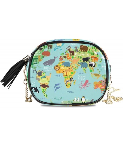 Women's World Animal Map Crossbody Bag Fashion Purses Bag Cross Body Bag Shoulder Handbag with Adjustable Chain Strap $12.47 ...