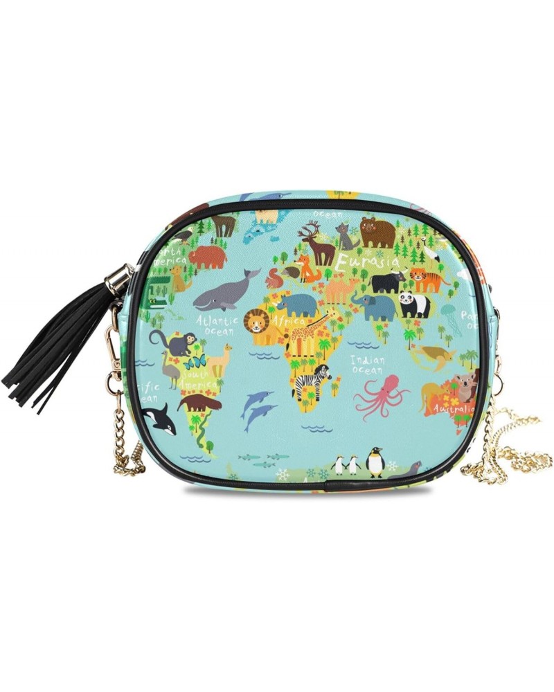 Women's World Animal Map Crossbody Bag Fashion Purses Bag Cross Body Bag Shoulder Handbag with Adjustable Chain Strap $12.47 ...