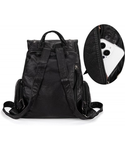 Backpack Purse for Women Trendy Satchel Backpack Washed Leather Drawstring Daypack for Casual Travel Rivets Black $23.52 Satc...